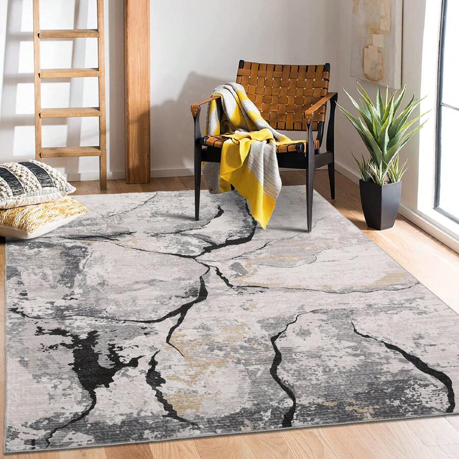 Modern Abstract Carpet Ultra Thin Soft Carpet Low Pile Non Slip Carpet Washable Area Rug Foldable Indoor Carpet For Living Room Office Dining Room - Grey - View 1