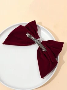 1 kẹp tóc nơ đính ngọc trai giả nhung cỡ lớn cho nữ, trang phục hàng ngày ngọt ngào thanh lịch, thích hợp cho hàng ngày, tiệc tùng, vũ hội, phụ kiện kẹp tóc ngày lễ tình nhân kẹp tóc kẹp tóc - Màu Đỏ Sâu - Xem 4