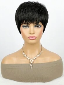 Short Black Pixie Cut Wig Short Wigs For Women Short Pixie Layered Full Machine Made Wigs Glueless Wig Black Color Wigs With Bangs Beginner-Friendly Synthetic Wig