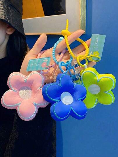 1 件精美刺绣布花钥匙扣可爱拼布花朵设计钥匙圈、包包和汽车挂饰适合女孩汽车配件包包饰品学院哥特 Y2k 圣诞礼物创意