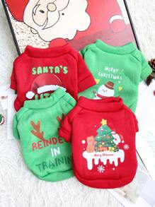 春秋冬寵物服,保暖防寒毛絨服裝,適用於貓狗,寵物出行中的聖誕毛衣 - 綠色 - 查看 1
