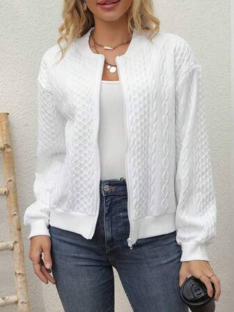 女式纯色落肩长袖拉链棒球夹克（春秋季）