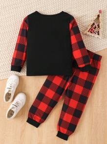 2 sztuki/zestaw dla chłopców, dzieci, świąteczny nadruk jelenia, długi rękaw, T-shirt i spodnie, swobodny strój