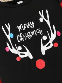 2 sztuki/zestaw dla chłopców, dzieci, świąteczny nadruk jelenia, długi rękaw, T-shirt i spodnie, swobodny strój