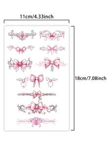 1Pc Pink Bow Temporary Tattoo Colorful Waterproof Sweatproof Disposable Tattoo Sticker For Women  Arm, Waist, Chest, Leg, Abdomen, Neck, Hand, Finger, Back Modernist Body Art