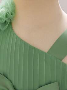 女婴蝴蝶结薄纱花童礼服，适合婚礼、生日、派对等场合，附赠头饰