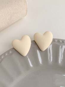 1 对时尚休闲百搭橡胶涂层心形耳钉 - 粉色 - 查看 8