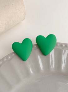 1 对时尚休闲百搭橡胶涂层心形耳钉 - 粉色 - 查看 7