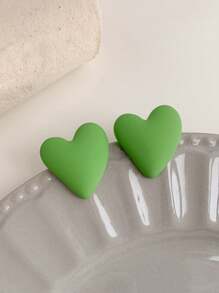 1 对时尚休闲百搭橡胶涂层心形耳钉 - 粉色 - 查看 4