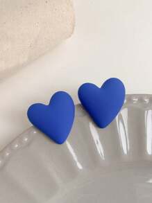 1 对时尚休闲百搭橡胶涂层心形耳钉 - 粉色 - 查看 3