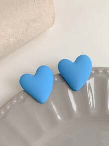 1 对时尚休闲百搭橡胶涂层心形耳钉 - 粉色 - 查看 2