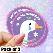 3pcs 2inch Social Gathering Survivor Goose Funny Meme Sticker, Waterproof Mental Health Decal Stickers, Handdrawn Art, Fun PVC Sticker For Water Bottle,Phone,Laptop,Car Bumper,Hard Hat,Tool Box,Note Book/Pad,Gift For Bestie,Friend
