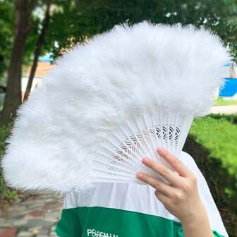 1pc Folding Feather Fan Handheld Feather Fan 20s Vintage Elegant Fan For Dancing Tea Party Wedding Stage Show Performance
