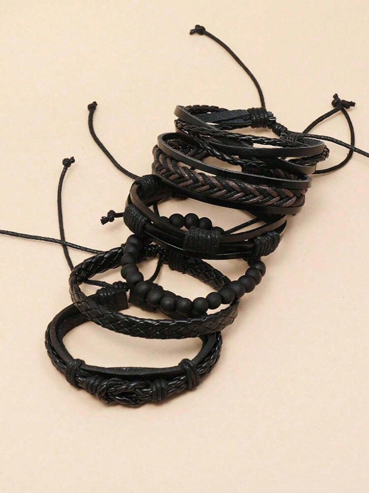 6pcs Braided Bracelet Set, Vintage Style Multi-Layer Bracelet Combination, Fashionable & Simple, Great Gift Idea For Friends, Daily Wear - Multicolor - View 4