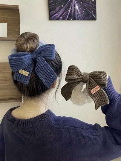 1pc Women's Knitted Bow Fuzzy Hair Scrunchie, Elegant Hair Accessories For Ponytail, Bun, Scrunchy Hair Ties Scrunchies ,Head Piece