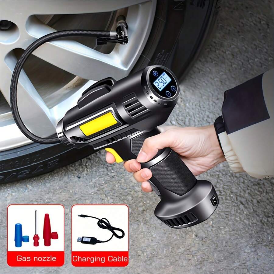 120 -Watt -Watt -Watt -Lapse Car Air Compressor, With Light Diode Lamps, Wireless Handheld Car Inflatable Pump Electric, Car Tire Airflame Tools - 黑色 - 查看 1