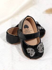 1 Pair Infant Infant Girls Sparkly Butterfly PU Hook And Loop Design Soft Sole Non-Slip Comfy 0-1 Year Old Toddler Princess Prewalkers Shoes, Suitable For Spring And Autumn - Black - View 5