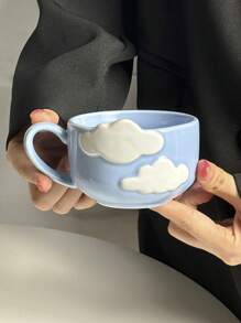 1 件可爱陶瓷浮雕云杯，手绘釉下彩色陶瓷咖啡杯，时尚水杯，下午茶杯，节日礼物，情侣杯，送给女朋友/男朋友的礼物 - 彩色 - 查看 9