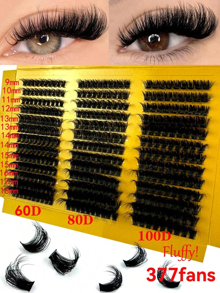 5D Fluffy Lash Clusters 60D+80D+100D Eyelash Clusters Thick Cluster Eyelash Extensions C/D Curl Lashes Clusters 377Pcs Individual Lashes 9-18MM Wispy Cluster Lasheslash Clusters,Eyelash Clusters,Individual Eyelashes,Lashes,Fake Lashes