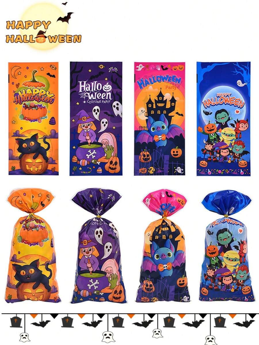50 chiếc Người tuyết Halloween & Giáng sinh, Người bánh gừng, Túi đựng bánh quy phẳng OPP hoạt hình, Túi đựng kẹo trang trí in hình ma & bí ngô - Nhiều màu - Xem 1