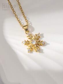 Hihho 1 chiếc vòng cổ thép titan phong cách châu Âu - Vòng cổ mặt bông tuyết Zirconia lấp lánh dành cho phụ nữ, thích hợp để đeo hàng ngày và trang trí/làm quà tặng ngày lễ - Bạc - Xem 2