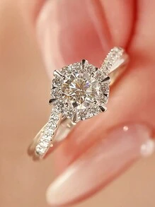 1pc 1 Carat Diamond Engagement Ring, S925 Sterling Silver Round Commitment Ring, Eternal Ring, Anniversary Luxury Ring, Bridal Wedding Jewelry Gift