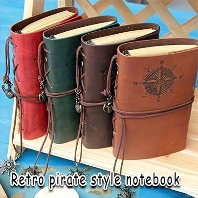 1pc Vintage Pirate Style Tie-Up Notebook, Nautical Loose-Leaf Diary, Faux Leather Cover