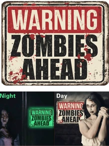 1 buah Dekorasi Pesta Halloween, Poster Peringatan Zombie Bercahaya, Stiker Dinding, Stiker Bercahaya untuk Pajangan Jendela Meriah - MultiWarna - View 2