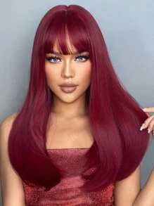 Tóc giả HAIRCUBE 24 inch màu nâu nổi bật và đỏ có mái tóc dài thẳng cho phụ nữ Tóc giả tổng hợp tuyệt đẹp, phong cách, dùng cho tiệc tùng hàng ngày - Màu Đỏ Sâu - Xem 3