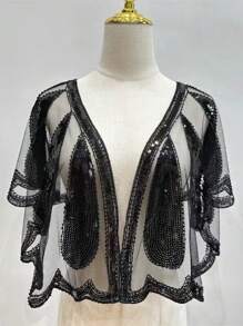 Scialle elegante da sera con perline e paillettes in stile retrò anni '20, con gocce d'acqua, per abiti da sposa e da cerimonia - multicolore - Visualizzare 6