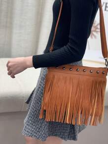 Quasten Niet Schulter Diagonaltasche, modisch elegante neue koreanische Version Allround Weichleder Dame Umhängetasche, verstellbarer Schultergurt, großes Fassungsvermögen, minimalistisch Handytasche Leicht Mode Büromitarbeiter Hochschule Arbeit Pendelverkehr Büro Geschenk Geldbörsen Handytasche für Geldbörse und Telefon Lehrergaben Geschenk für Freundin Frauen Geschenke Präsent Telefongeldbörse Schulmaterial Lehrergaben Schulanfang, lässige leichte Schulter Messenger Bag, weiches PU-Leder