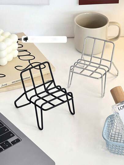 1pc Simple Elegant All Metal Mini Chair Shape Mobile Phone Holder, Creative Desk Decor, Multifunctional Phone & Tablet Stand Compatible With IPhone, Android Phone, Gift For Birthday, Family, Friends Phone Stand, Phone Accessories