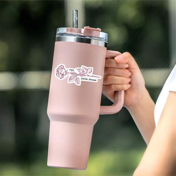 Run, Little Mouse Sticker, A Delicate And Intriguing Design Featuring A Rose And The Quote "Run, Little Mouse, " Perfect For Decorating Laptops, Water Bottles, Notebooks, And More, Waterproof,