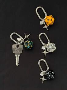 1 pièce Porte-clés dé unisexe nouvelle arrivée créatif, pendentif de boule de billard à 4 branches et en forme de cœur à la mode, breloques de sac lettrage scolaire