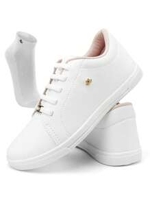 Women's Casual Lightweight Low-Top Sneaker Kit Free Shipping With Lupo Socks - 白色 - 查看 1