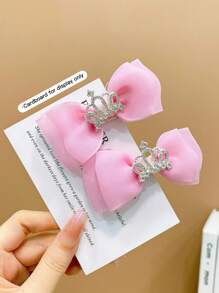 2 piezas Pinzas para el cabello con corona de lazo rosa para niñas