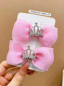 2 piezas Pinzas para el cabello con corona de lazo rosa para niñas