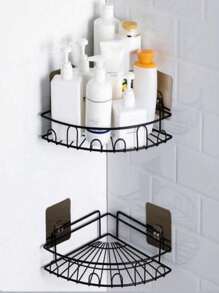1pc Iron Wall Mount Comer Shelf Without Drill, Fan Shaped