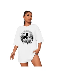 Oversized T-Shirt Graffiti  City Jesus - trắng - Xem 2