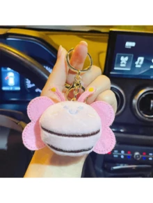 Nuevo y lindo llavero de peluche de abeja de dibujos animados, decoración de colgante de abeja suave y peluda para ropa, bolsas, regalo - Multicolor - Ver 9