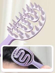 1入組長柄中空洗髮刷，矽膠髮洗刷可清潔頭皮、止癢按摩洗髮梳 - 淡紫色 - 查看 4