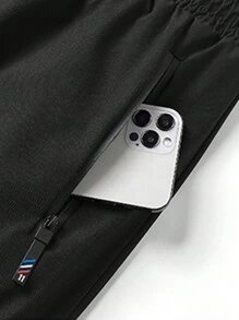 1 pieza Pantalón de ejercicio con forro polar grueso, resistente al agua, con cordón y bolsillos con cremallera para hombre, invierno