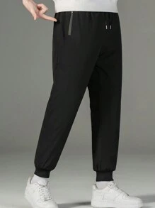 1 pieza Pantalón de ejercicio con forro polar grueso, resistente al agua, con cordón y bolsillos con cremallera para hombre, invierno