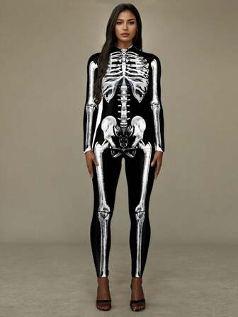 Unisex Skeleton Digital Printed Halloween Cosplay Jumpsuit Jumpsuit