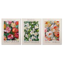 3pcs Frameless Decorative Painting Flower Market Canvas Wall Art Poster, Amsterdam Berlin San Francisco Flower City, Portrait Orientation, Living Room Decoration Indoor Canvas Print 15.75x23.62 Inches Modern Art Piece