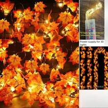 1 set/3 sets Luces de cadena con diseño de hojas de arce LED, tira de iluminación decorativa falsa para restaurante y dormitorio, decoración para ceremonia de boda y fiestas - Multicolor - Ver 8