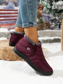 Giày bốt đi tuyết cổ thấp dày mũi tròn chống thấm nước cho nữ dùng trong nhà và ngoài trời, thời tiết mưa, màu trơn, mùa thu đông - Đỏ - Xem 5