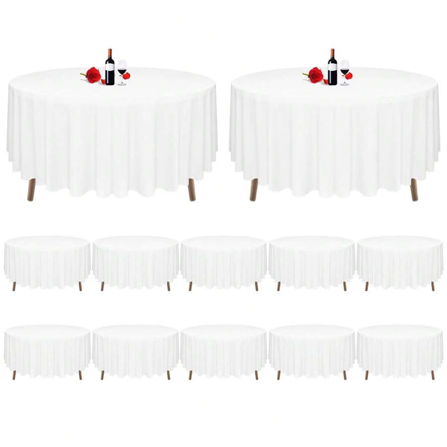 12 Pack Round Tablecloth 90 Inch Polyester Round Table Cloths Wrinkle Resistant Washable Polyester Table Cloth Decorative Fabric Table Cover For Wedding Party Restaurant Buffet Table - White - View 1