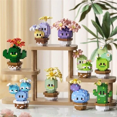 1 pièce Série créative de cactus, blocs de construction à micro-particules, mini plantes de cactus en pot, décoration de bureau, modèle de blocs à assembler, excellent cadeau pour Noël, Halloween, Nouvel An, Saint-Valentin, anniversaire pour les amis
