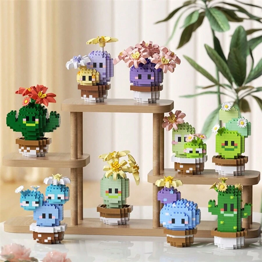 1 pieza Serie creativa de cactus Bloques de construcción con micropartículas divisibles, Maceta de cactus miniatura para decoración de escritorio, Modelo de bloques de construcción ensamblado lindo para decorar el escritorio del hogar, Excelente regalo para amigos en Navidad/Halloween/Año Nuevo/Día de San Valentín/Cumpleaños